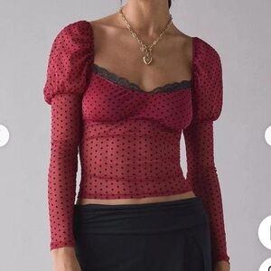 Kimchi Blue Sheer Red Polka Dot Blouse